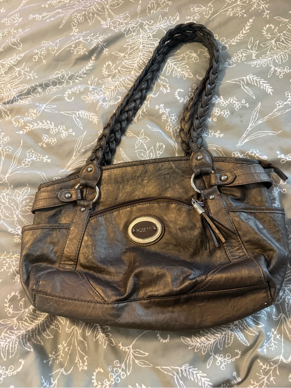 Rosetti Metallic Bronze Braided-Handle Shoulder Bag